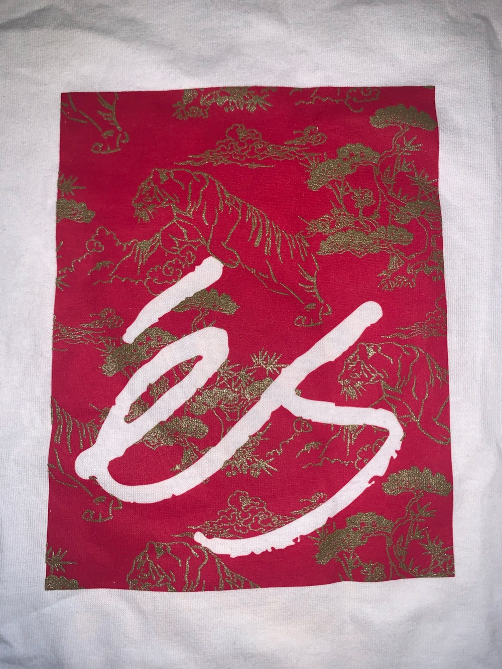 White Short Sleeve Graphic Tee with Red Chest Panel